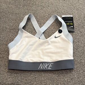Nike White and Gray Medium Support Sports Bra